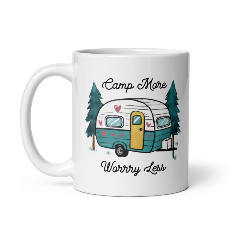 Camp More Worry Less with Vintage RV Camper Coffee Mug