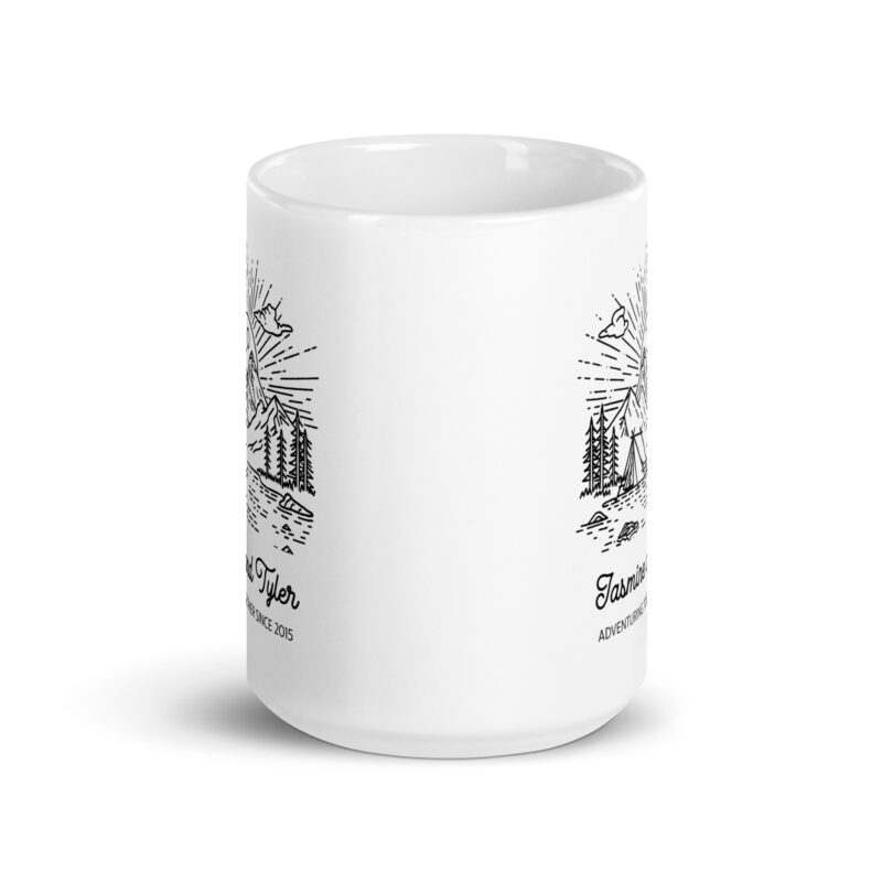 Personalized Coffee Mug "Adventuring Together Since" with Mountains and Camping Scene