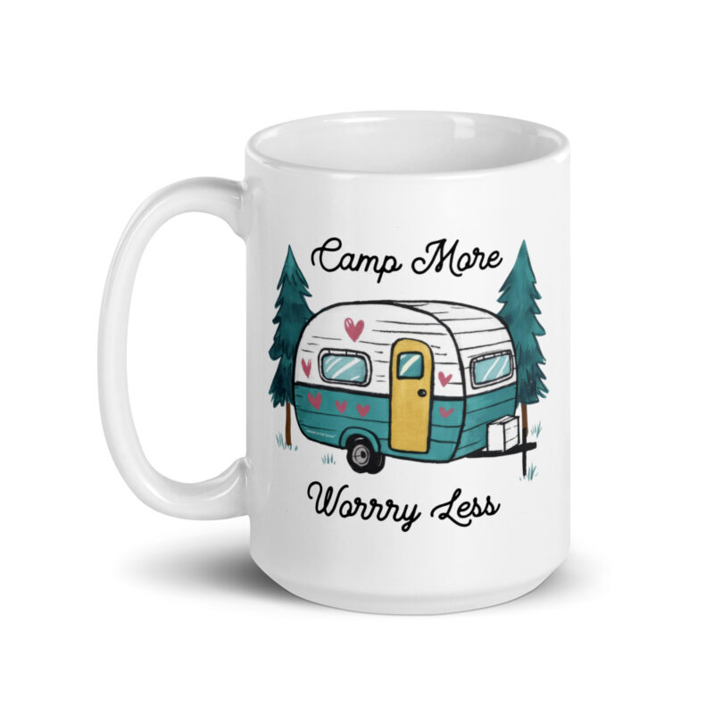 Camp More Worry Less with Vintage RV Camper Coffee Mug