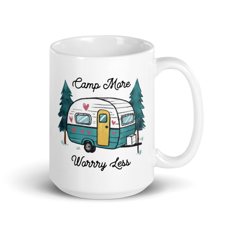Camp More Worry Less with Vintage RV Camper Coffee Mug