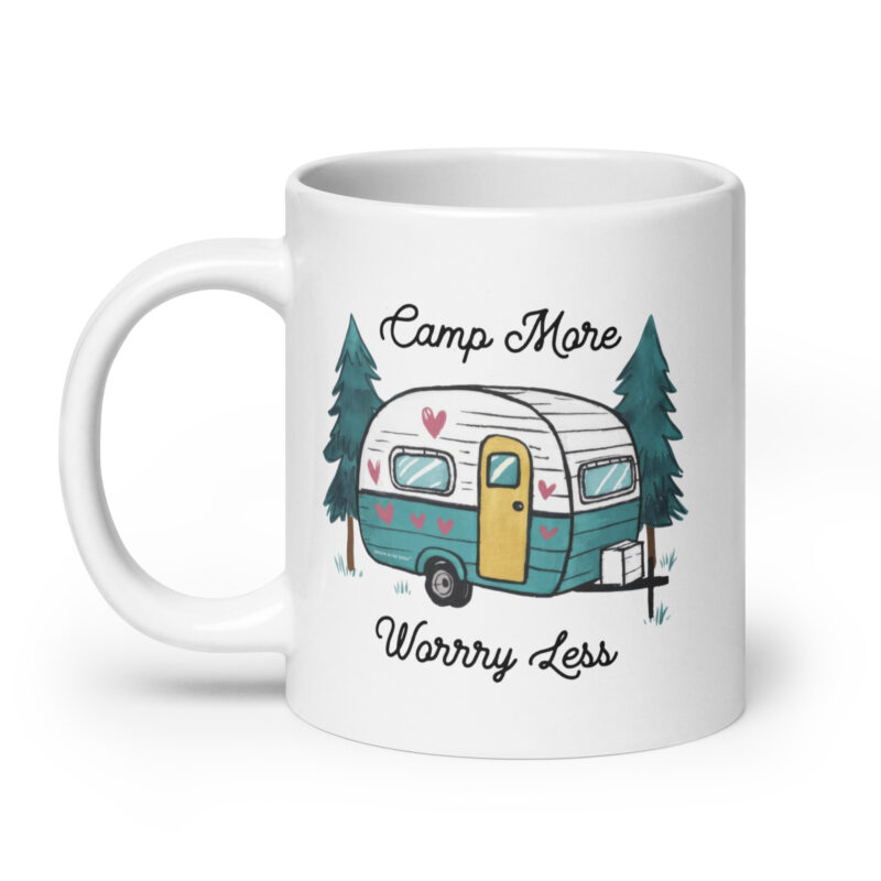Camp More Worry Less with Vintage RV Camper Coffee Mug