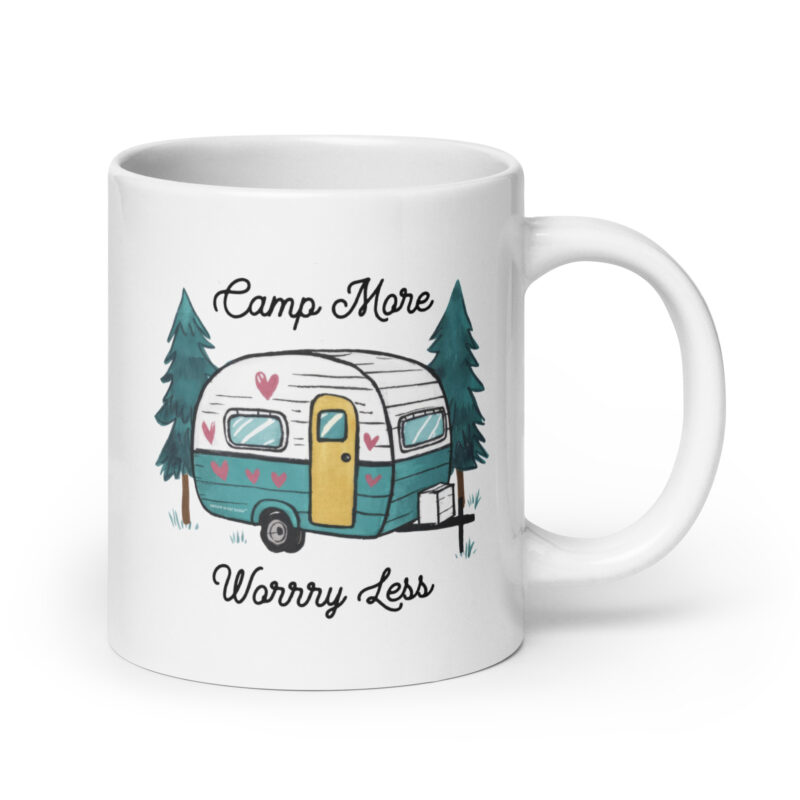 Camp More Worry Less with Vintage RV Camper Coffee Mug