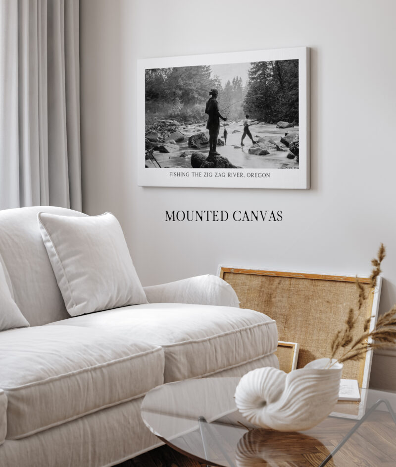 Fishing the Zig Zag River, Oregon Vintage Photo • USFS • Typography Art Print