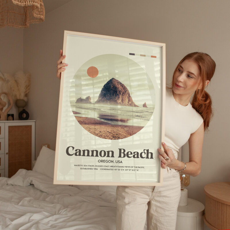Cannon Beach, Oregon • Mid-Century Modern • Featuring GPS Coordinates • Typography Art Print