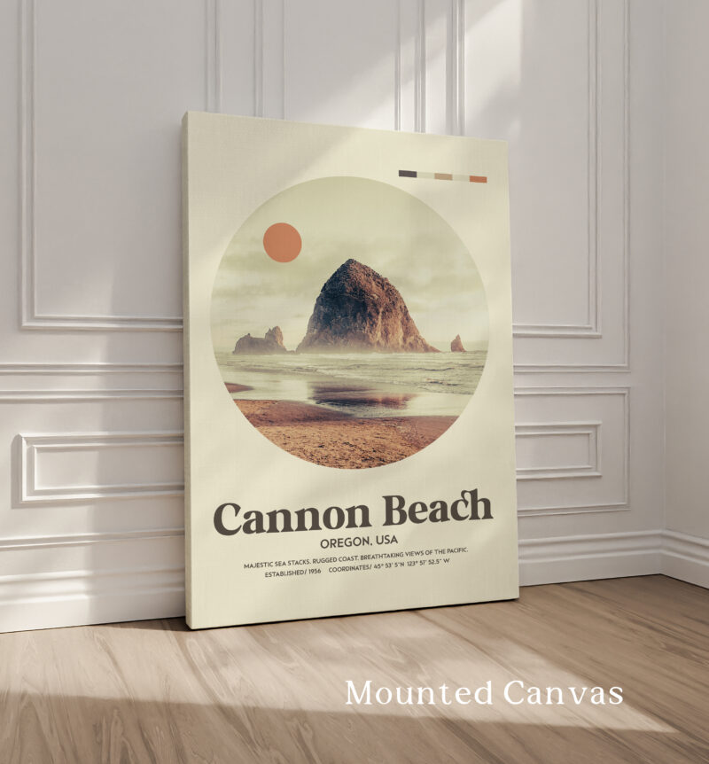 Cannon Beach, Oregon • Mid-Century Modern • Featuring GPS Coordinates • Typography Art Print