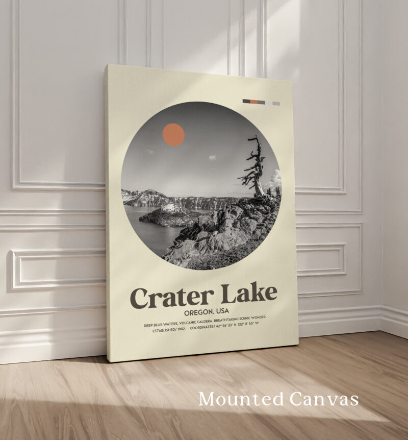 Crater Lake, Oregon • Mid-Century Modern • Featuring GPS Coordinates • Typography Art Print