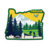 Oregon State Shape Vinyl Sticker featuring Hikers, Mount Hood and Portland.