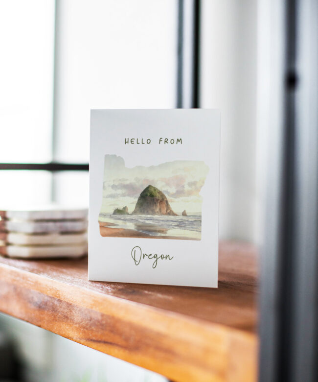 Hello From Oregon Greeting Card – Oregon Coast – Cannon Beach Haystack Rock