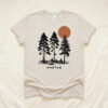 Unplug Tee with Pine Trees and Sun Unisex T-Shirt, Nature Inspired Graphic Tee, Hiking Gift