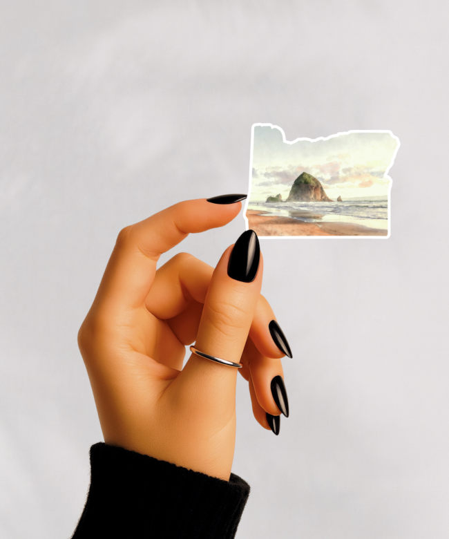 Cannon Beach Oregon Sticker, Haystack Rock Watercolor Vinyl Decal, Oregon Coast Gift