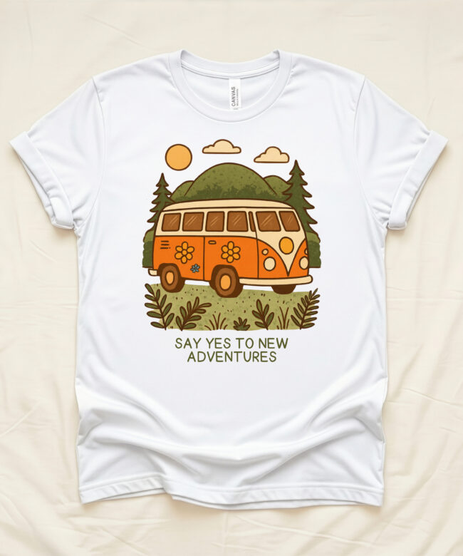 Say Yes To New Adventures Shirt, Retro Camper Van Tee, Adventure Lover T-Shirt, Outdoor Graphic Tee