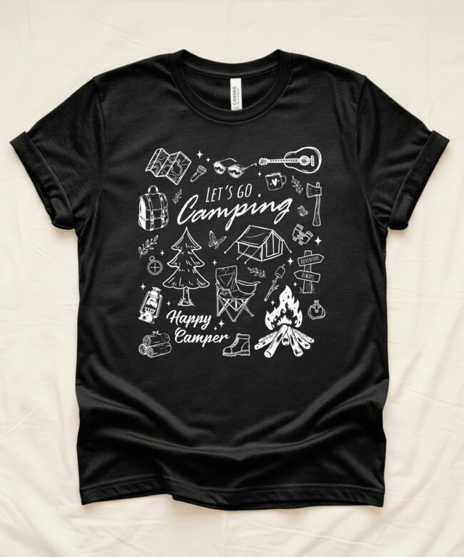Let's Go Camping Graphic T-Shirt, Outdoor Adventure Gift
